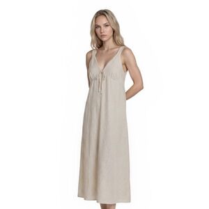 Monteau Los Angeles Midi Dress Women's Size Large Cream Linen Blend Smocked